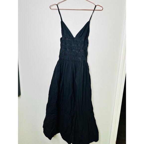 SAU LEE Black 100% Cotton Hourglass Smock Waist Brielle Midi Dress Size US 4 - Picture 3 of 15